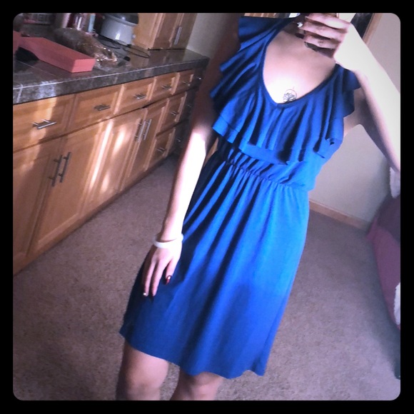 Blue ruffled halter dress - Picture 1 of 5